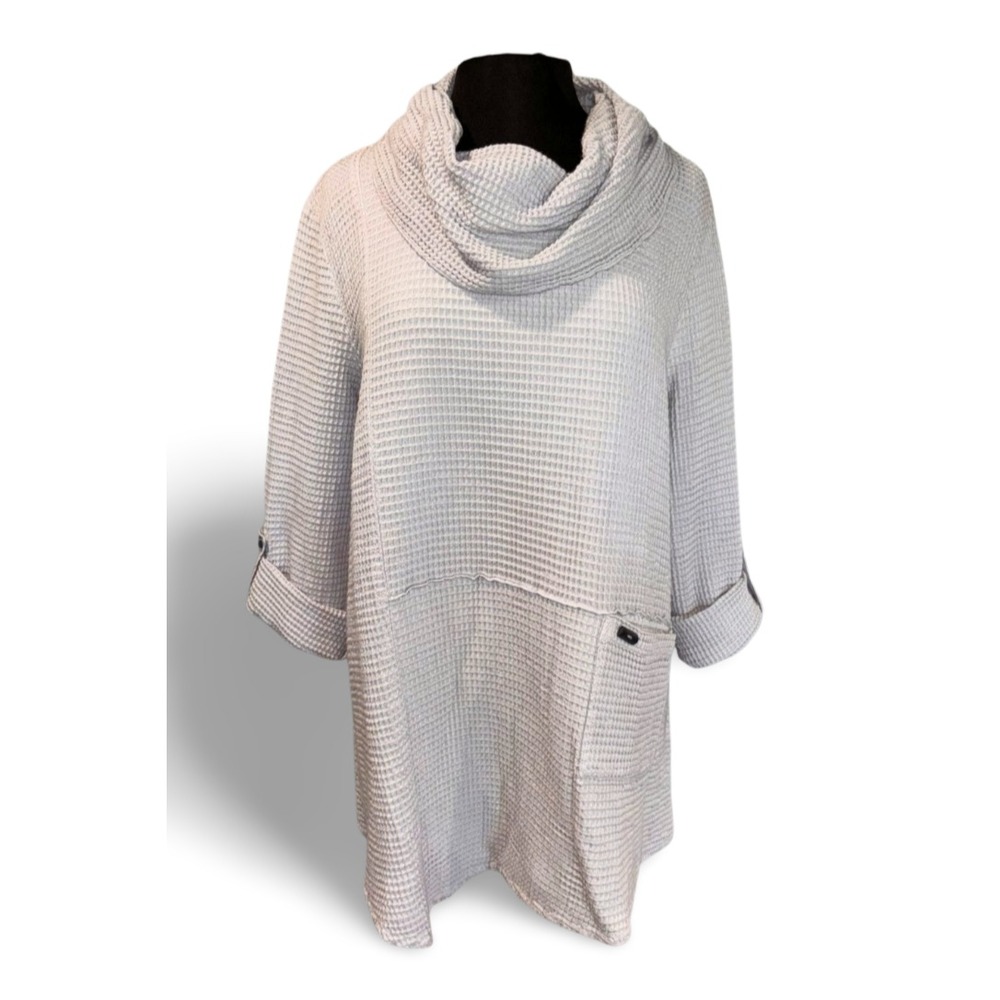 NEW Focus Casual Life Textured Pullover Top Size Large Gray Cowl Neck Pockets